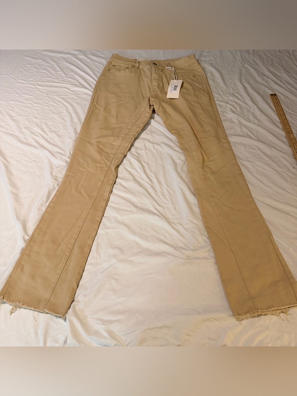 MNML Beige Khaki Slim Flare Jeans